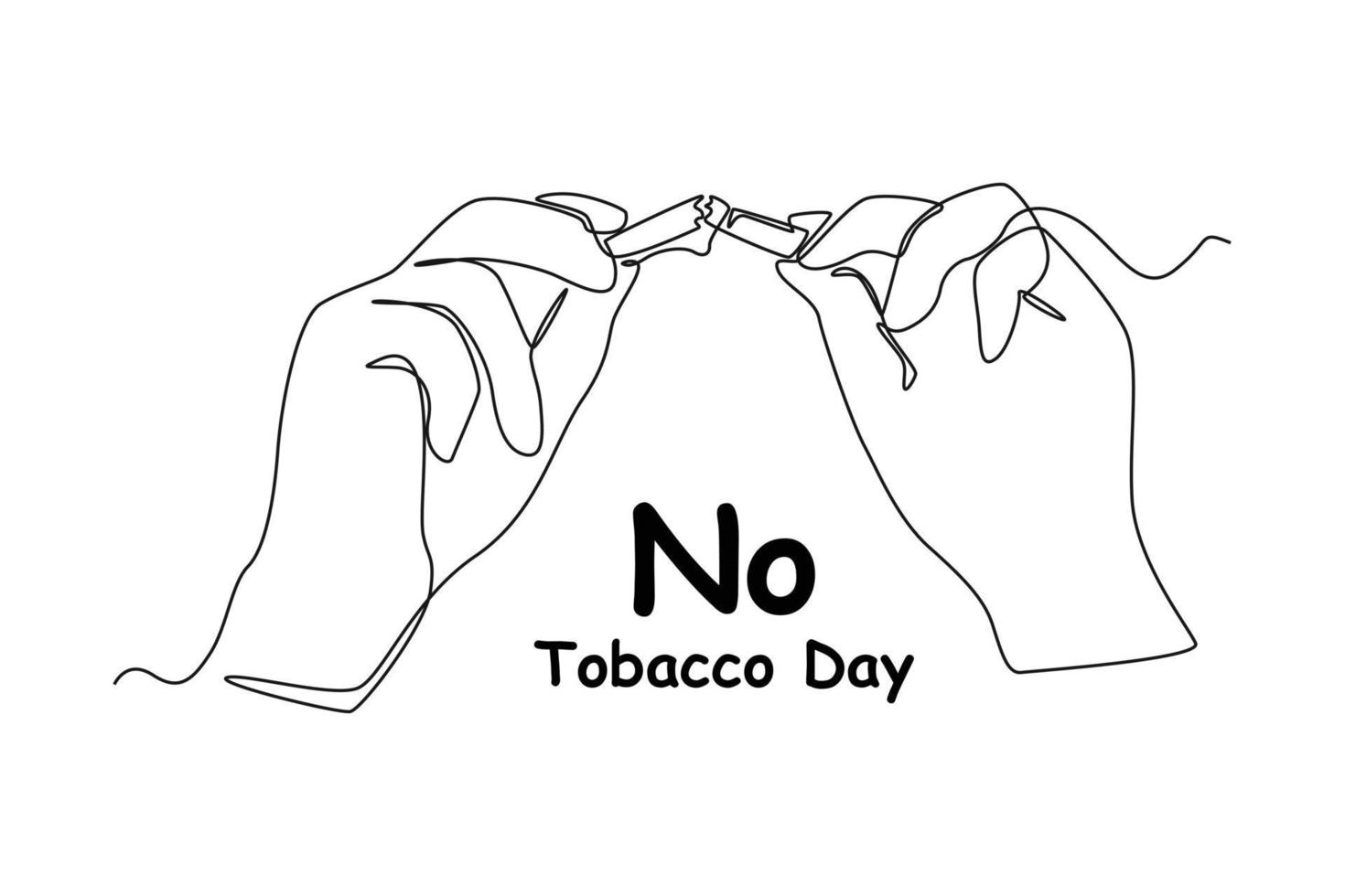 kontinuierlich eine Linie Zeichnung Hand geht kaputt ein Zigarette. Nein Tabak Tag Konzept Single Linie zeichnet Design Grafik Vektor Illustration