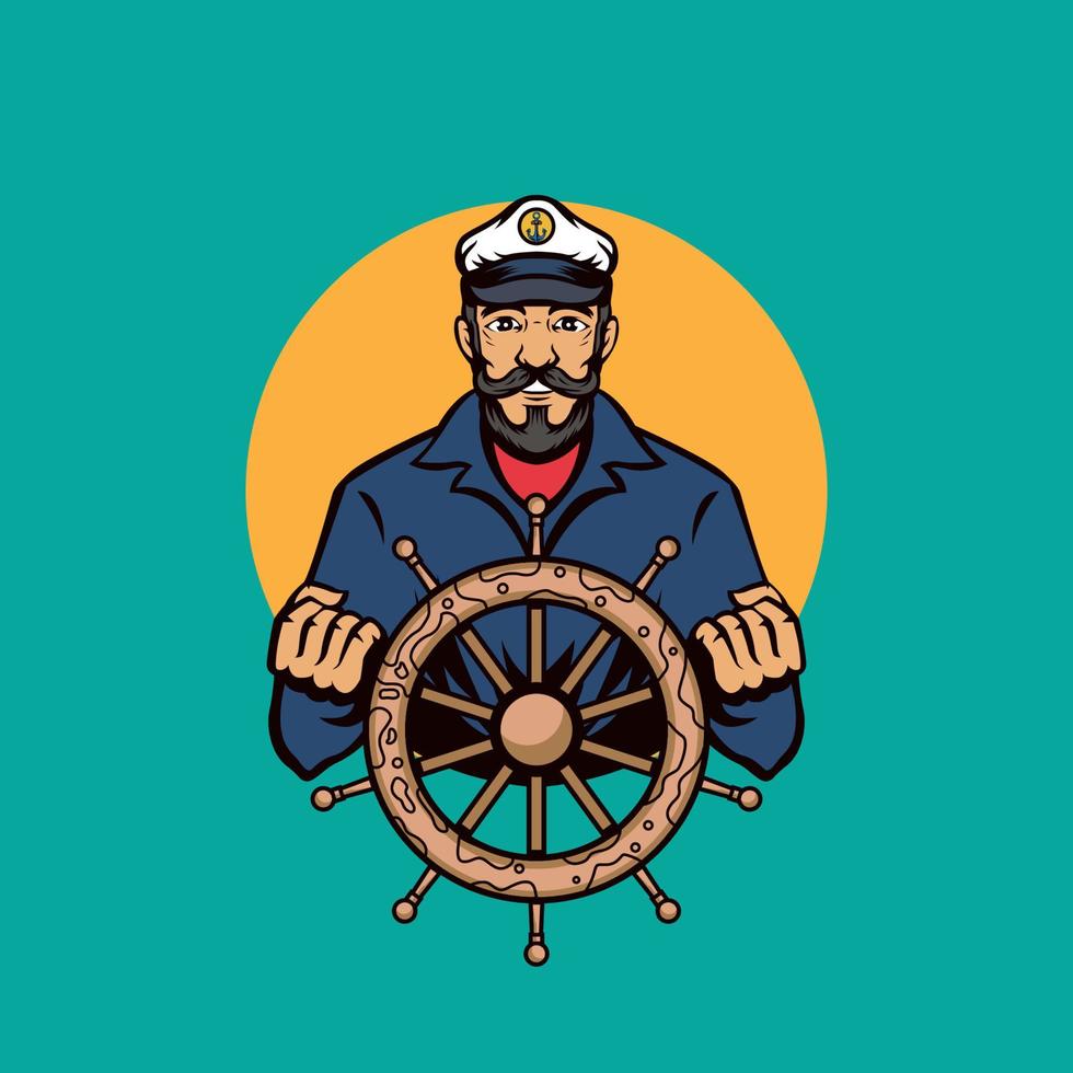 kapten fartyg med styrning hjul vektor illustration