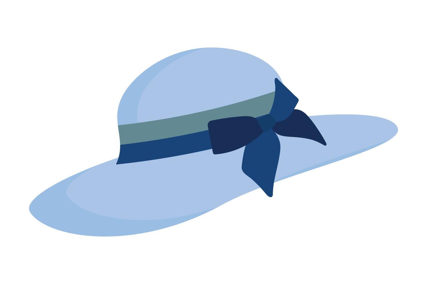 blå kvinnors hatt med en blå rosett. strand hatt vektor platt illustration