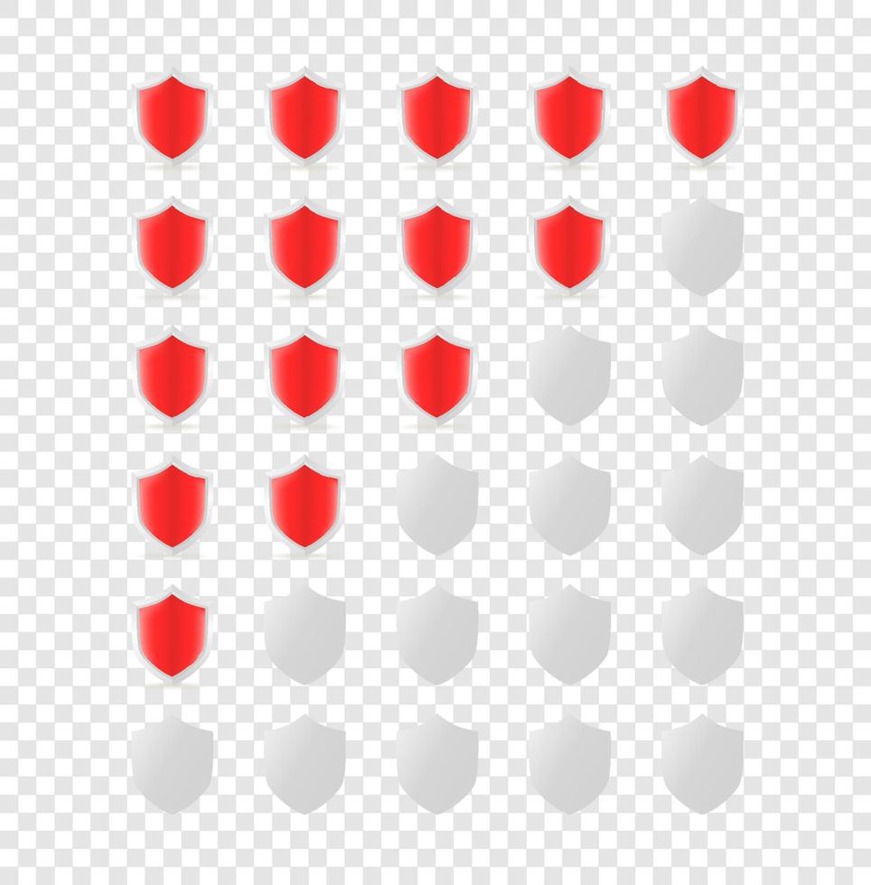 rote Schilde Bewertungsschablone lokalisiert auf transparentem Hintergrund vektor