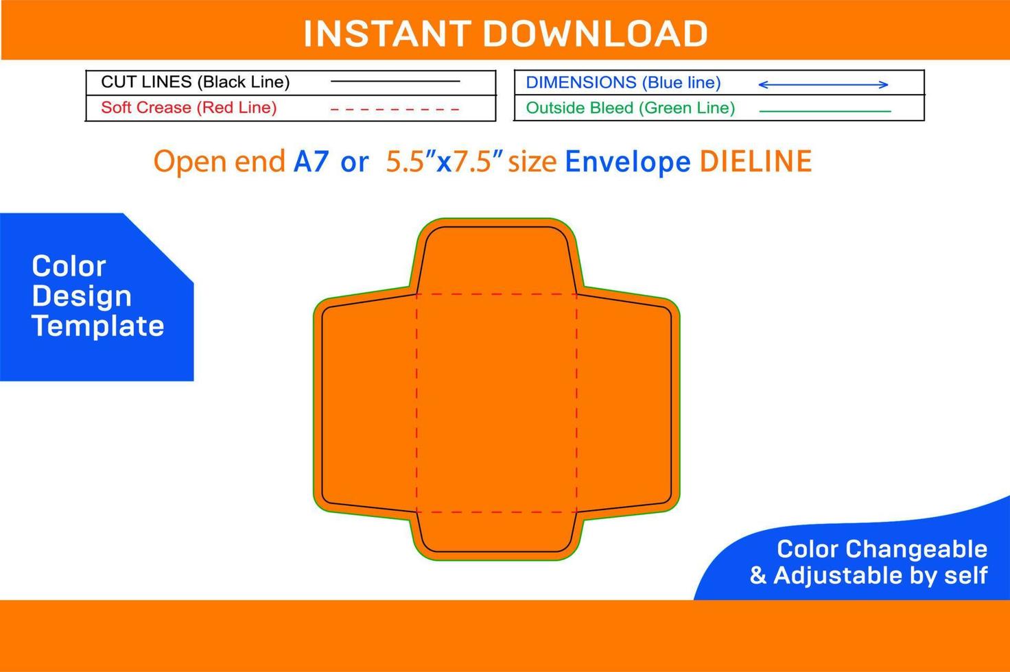 Katalog Briefumschlag a7 oder 5,5 x 7,5 Zoll öffnen Ende Briefumschlag Dieline Vorlage Farbe Design Vorlage vektor