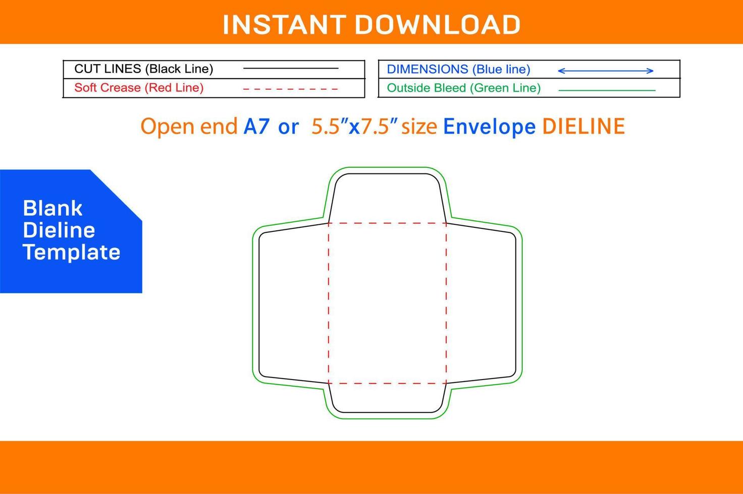 Katalog Briefumschlag a7 oder 5,5 x 7,5 Zoll öffnen Ende Briefumschlag Dieline Vorlage leer Dieline Vorlage vektor