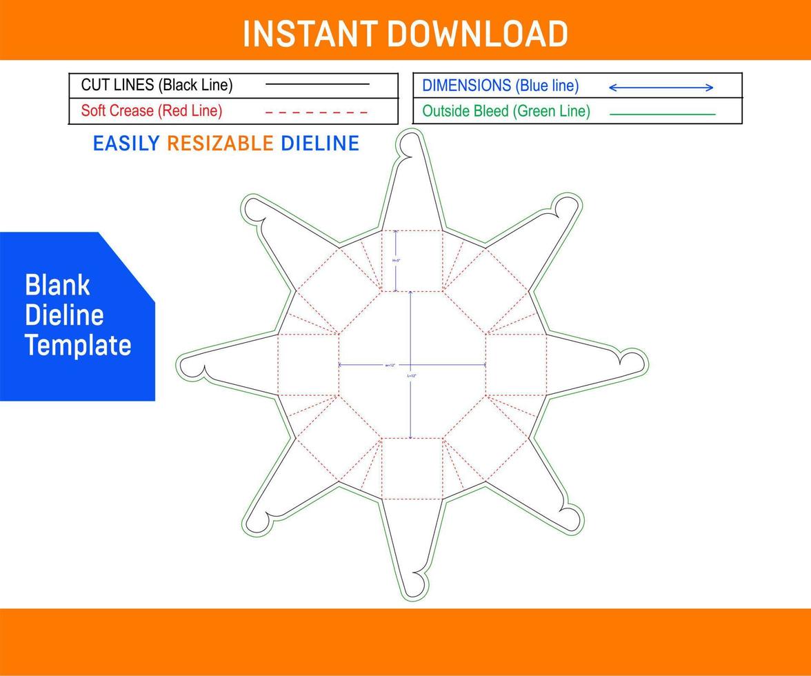 oktogon hopfällbar låda Död linje mall och 3d låda design tom Död linje mall vektor