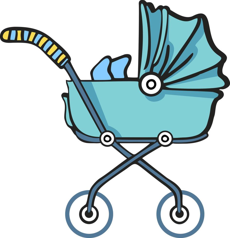 Kinderwagen auf Räder Blau, Dinge zum ein Neugeborene vektor