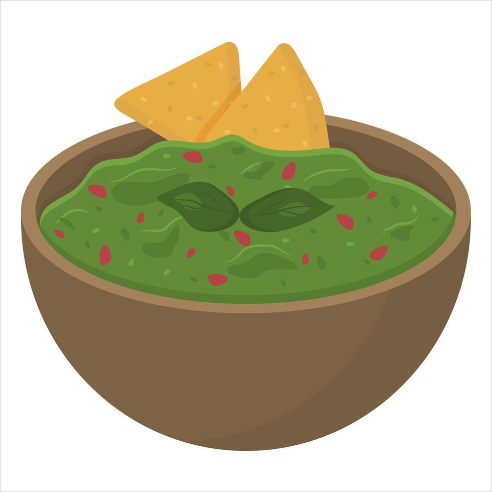 guacamole med pommes frites, basilika och röd peppar. illustration på de tema av latin amerikan mat vektor