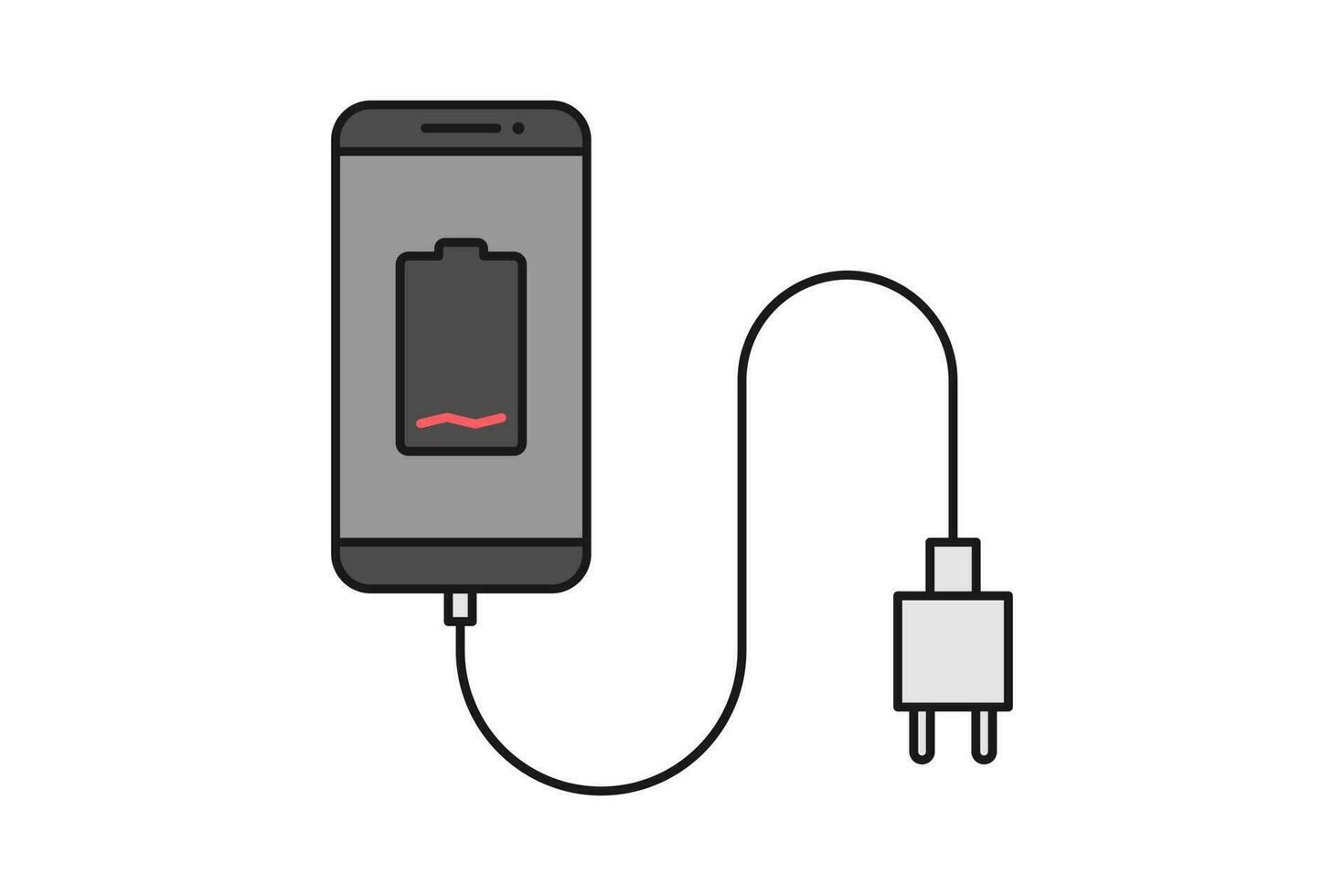 Smartphone Ladegerät Adapter Linie Symbol Zeichen Symbol Vektor, Smartphone, elektrisch Steckdose, Adapter, niedrig Batterie Benachrichtigung vektor