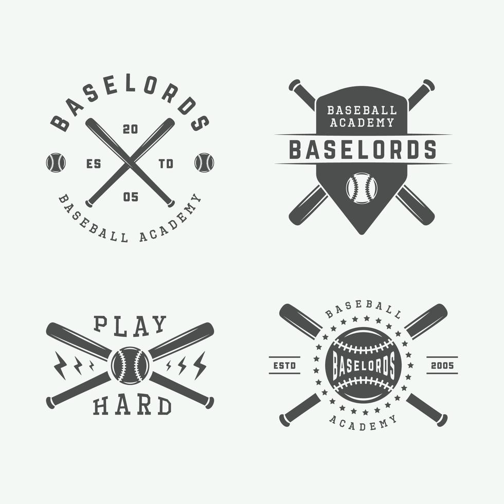 årgång baseboll logotyper, emblem, märken och design element. vektor illustration. svartvit grafisk konst.