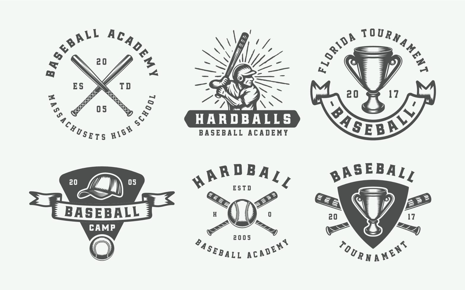 Jahrgang Baseball Sport Logos, Embleme, Abzeichen, Zeichen, Etiketten. einfarbig Grafik Kunst. Vektor Illustration.