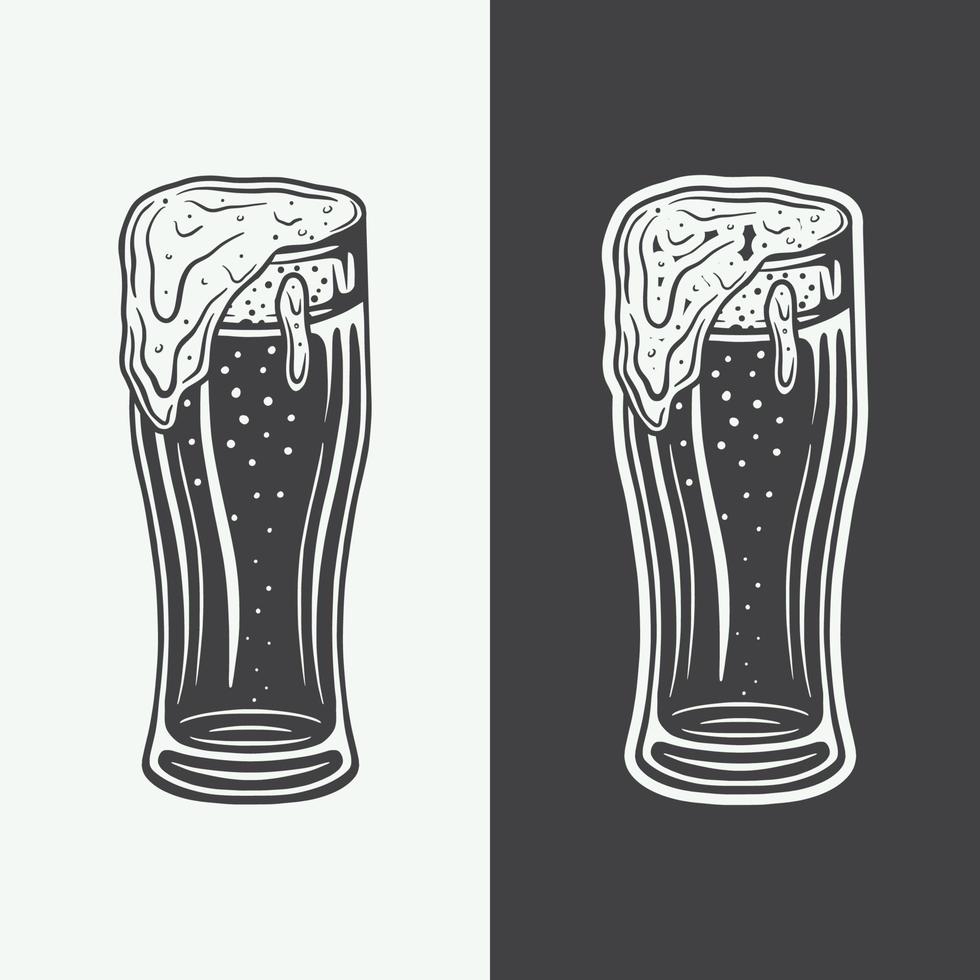 årgång retro öl eller dryck glasögon muggar. kan vara Begagnade tycka om emblem, logotyp, bricka, märka eller mark eller affisch och skriva ut. svartvit grafisk konst. vektor illustration.