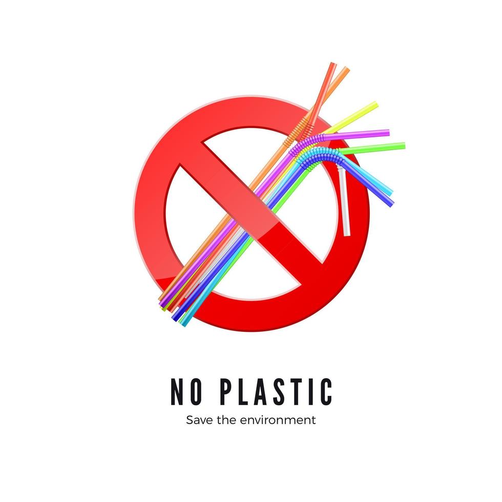 Nein Plastik Strohhalme. speichern Umgebung Banner. schützen Natur Symbol. Vektor Illustration