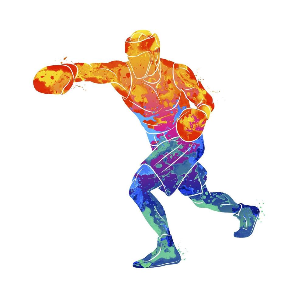 abstrakter Boxer Mann, Mixed Martial Arts Kämpfer aus Spritzer Aquarelle. Vektorillustration von Farben vektor