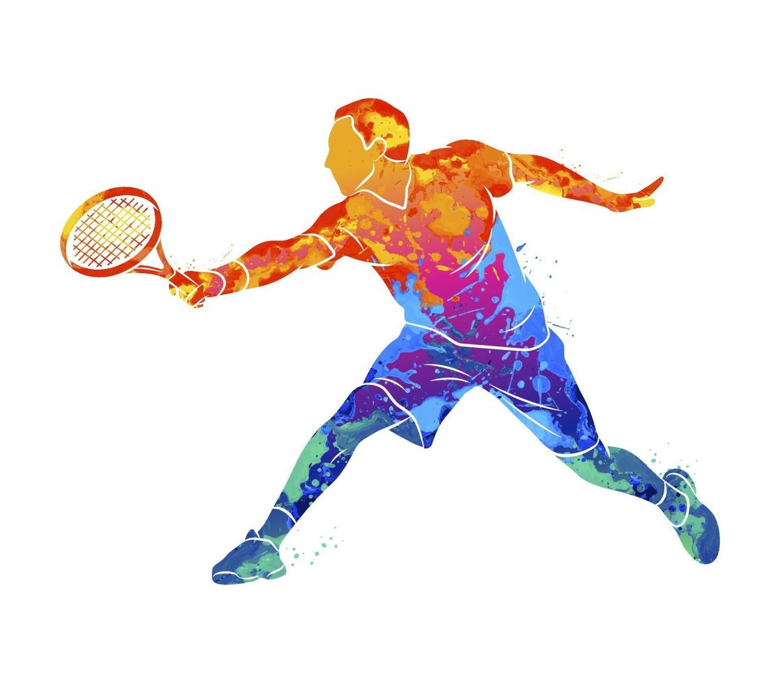 abstrakt tennisspelare med en racket från stänk av akvareller. vektor illustration av färger