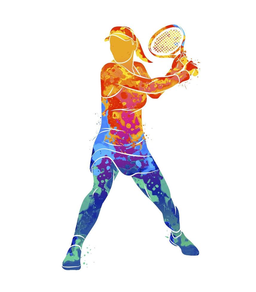 abstrakt tennisspelare med en racket från stänk av akvareller. vektor illustration av färger