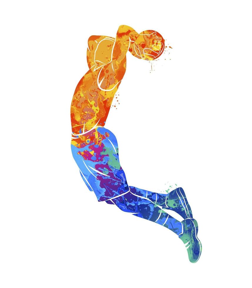 abstrakter Basketballspieler mit Ball vom Spritzen der Aquarelle. Vektorillustration von Farben vektor