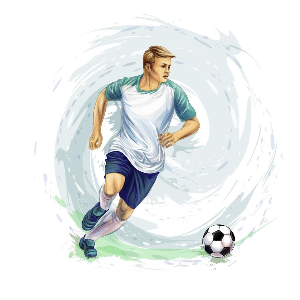 Fußballspieler mit einem Ball aus Aquarell. Vektorillustration von Farben vektor