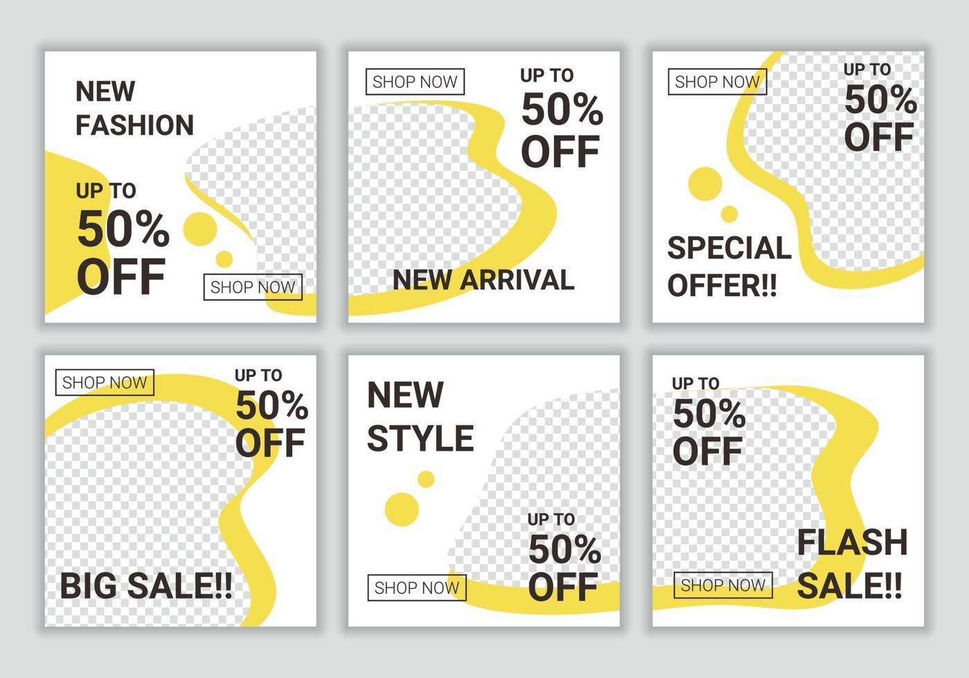 uppsättning redigerbar minimal abstrakt fyrkantig banner mall design för sociala medier feed post. mode försäljning digital marknadsföring. vit och gul bakgrundsfärgformillustration vektor