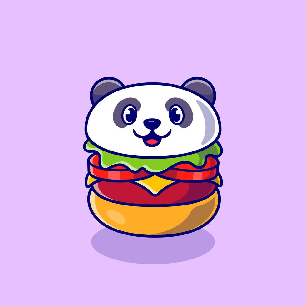 süß Panda Burger Karikatur Vektor Symbol Illustration. Tier Essen Symbol Konzept isoliert Prämie Vektor. eben Karikatur Stil