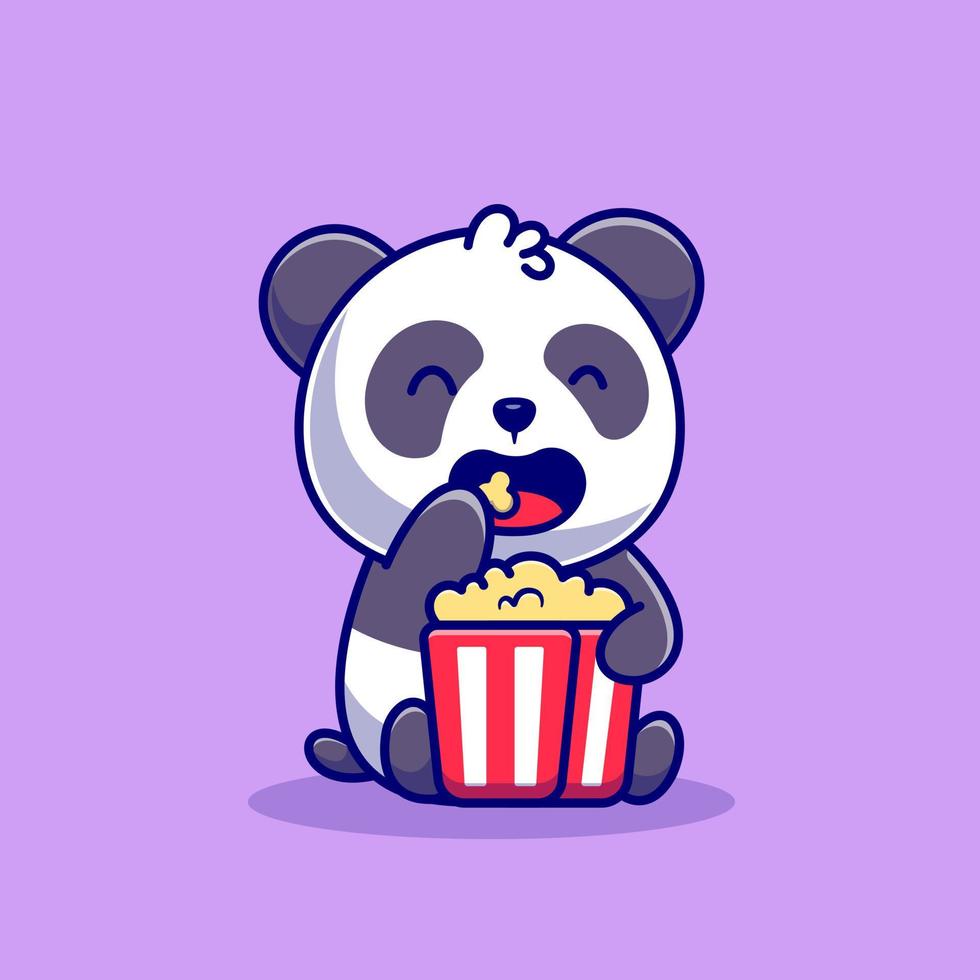 söt panda äter popcorn tecknad serie vektor ikon illustration. djur- mat ikon begrepp isolerat premie vektor. platt tecknad serie stil