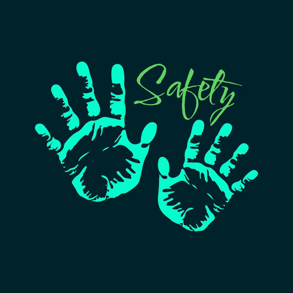 barnets handavtryck med 'säkerhet' text på mörk bakgrund. perfekt för säkerhet medvetenhet kampanjer, barn vård, föräldraskap, utbildning, och Mer. vektor