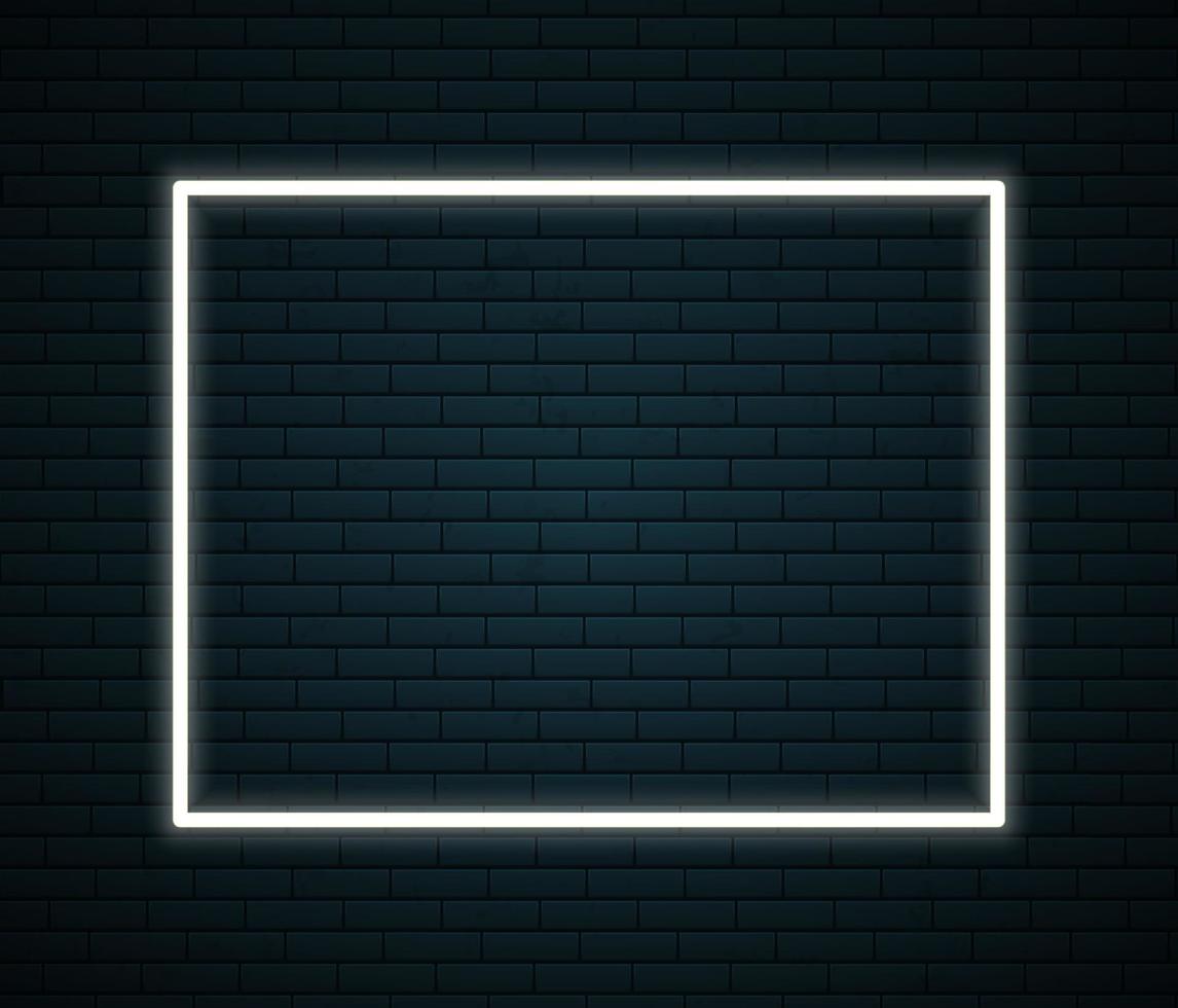 Neon- Rahmen mit Raum zum Text auf Backstein Mauer. Neon- Zeichen auf dunkel Hintergrund. Vektor Illustration