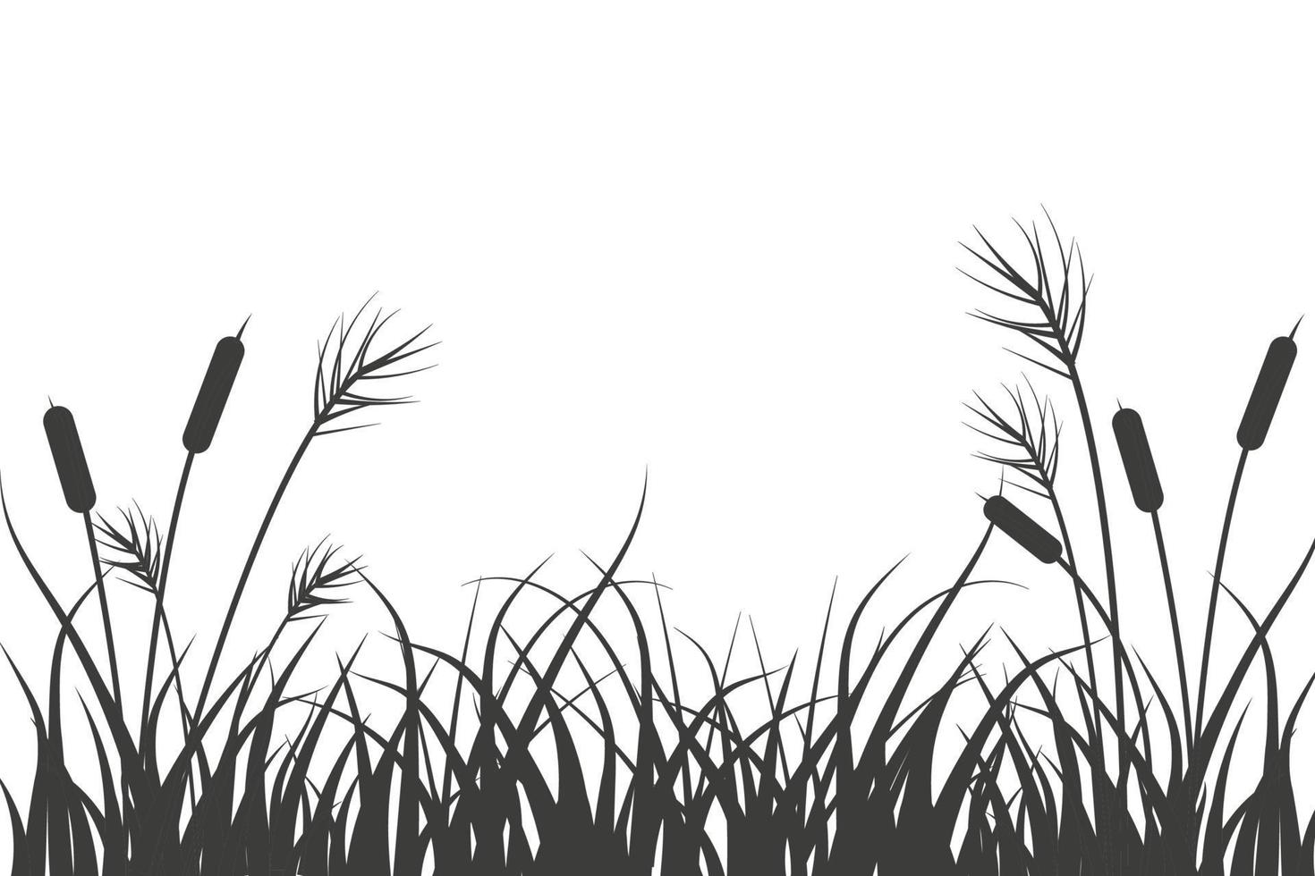 Schilf und Gras Silhouette. Fluss Landschaft mit Pflanzen auf Weiß Hintergrund. eben Vektor Illustration.