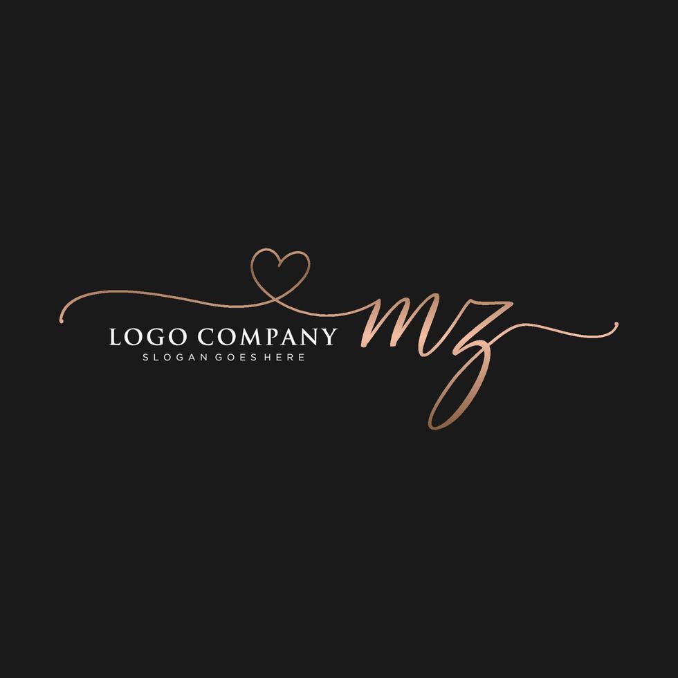 första mz feminin logotyp samlingar mall. handstil logotyp av första signatur, bröllop, mode, smycken, boutique, blommig och botanisk med kreativ mall för några företag eller företag. vektor
