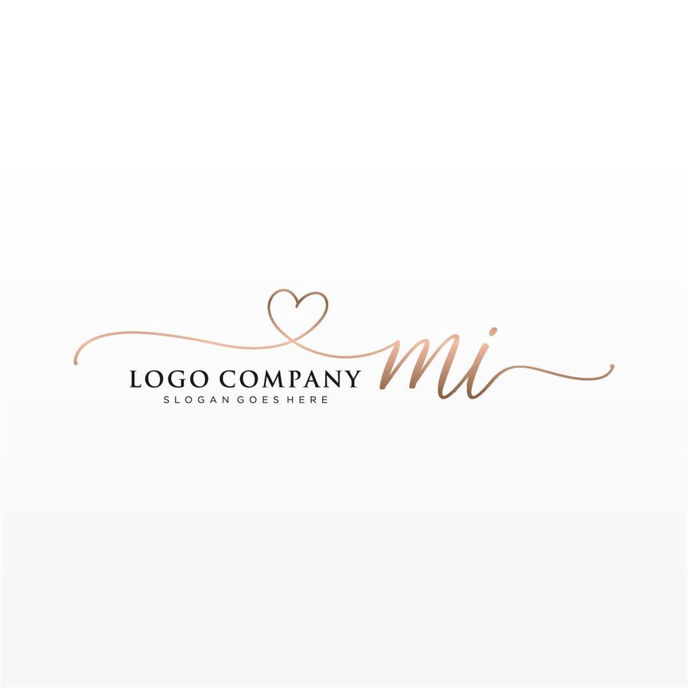 första mi feminin logotyp samlingar mall. handstil logotyp av första signatur, bröllop, mode, smycken, boutique, blommig och botanisk med kreativ mall för några företag eller företag. vektor