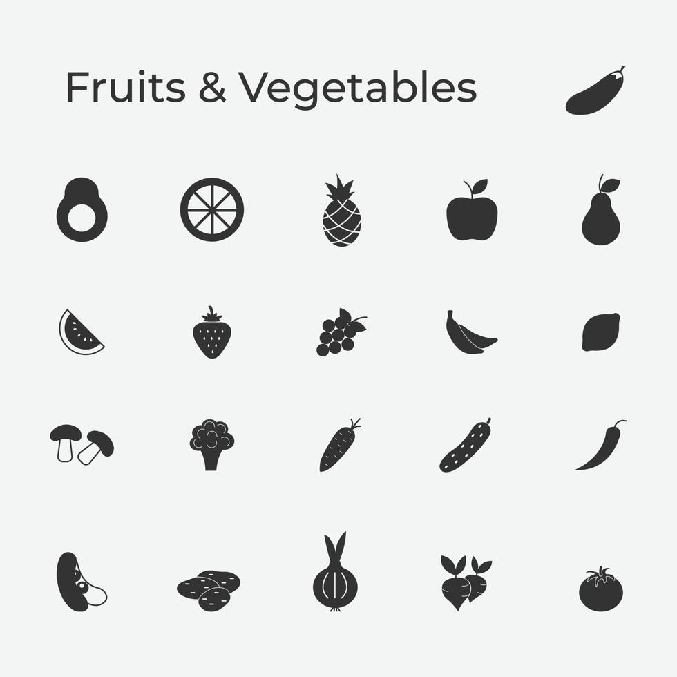 Satz von Obst und Gemüse isolierte Ikone vektor