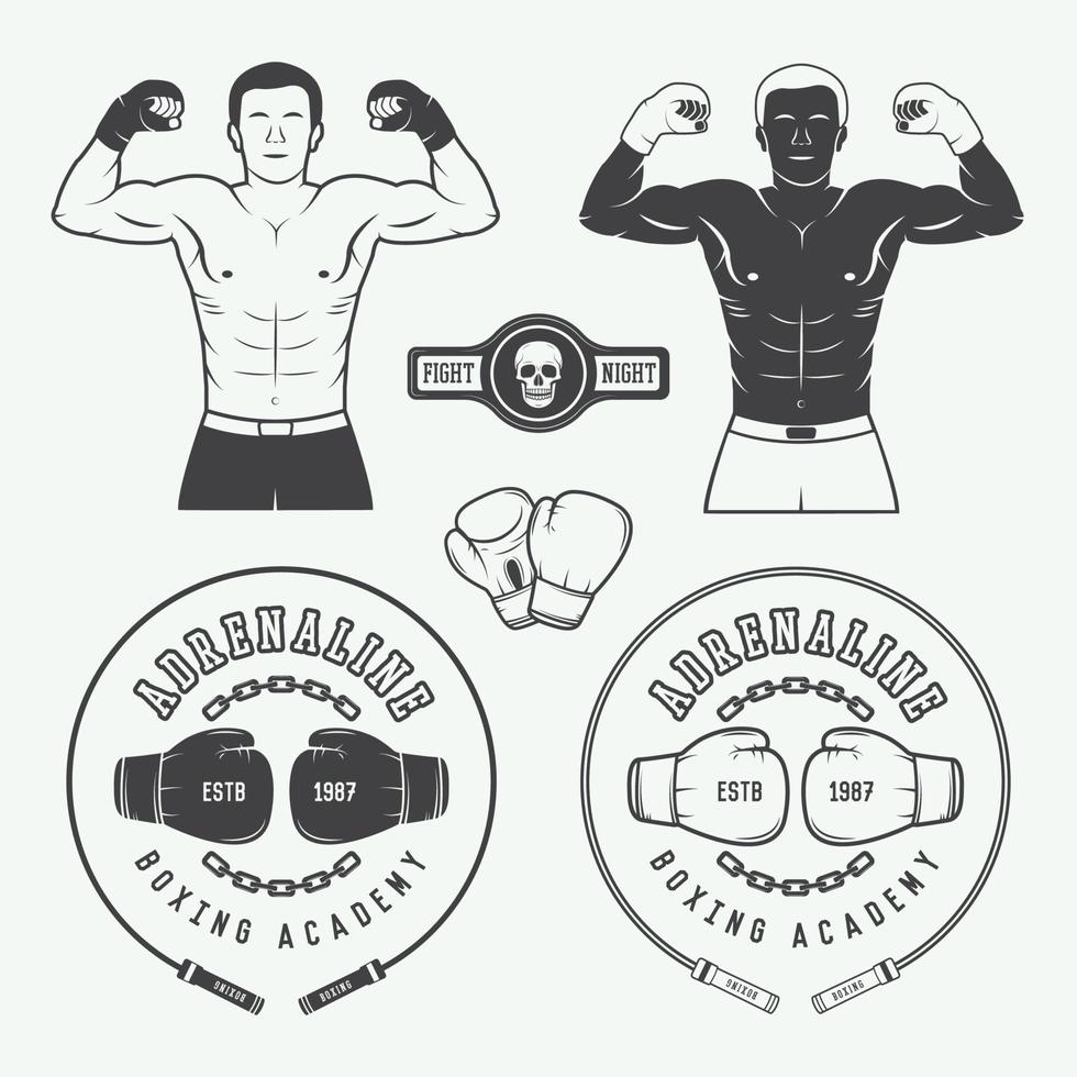 boxning och krigisk konst logotyp märken och etiketter i årgång stil. vektor