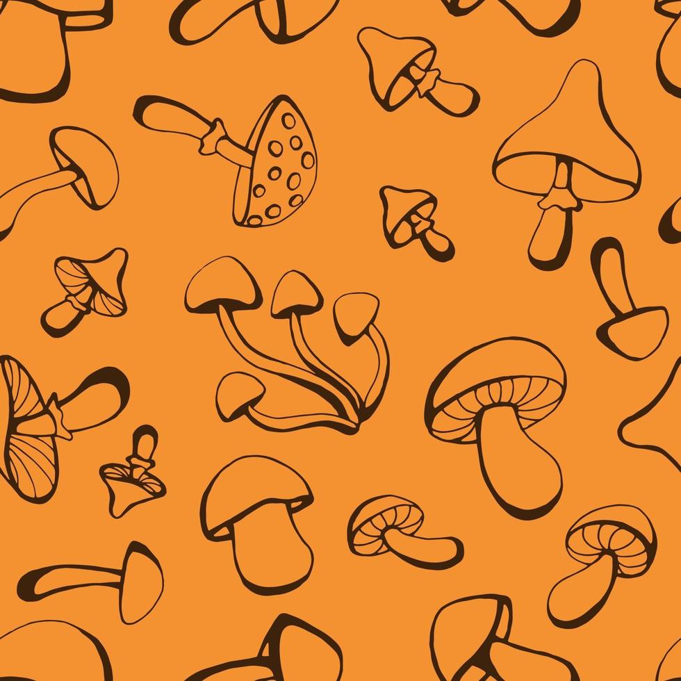 nahtloses Muster mit Pilzen. Hand gezeichnete Vektorillustration im Skizzenstil. Perfekt für Grüße, Einladungen, Malbücher, Textilien, Hochzeiten und Webdesign. vektor