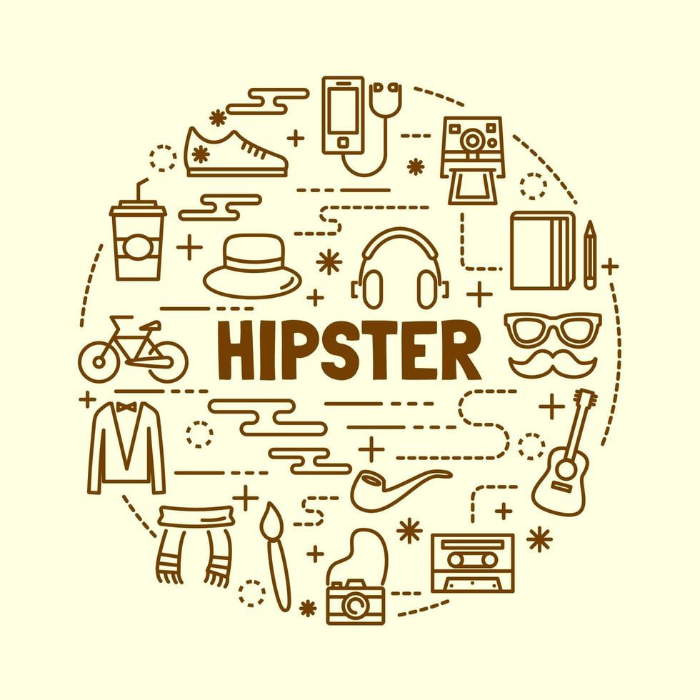 hipster minimal tunn linje ikoner set vektor