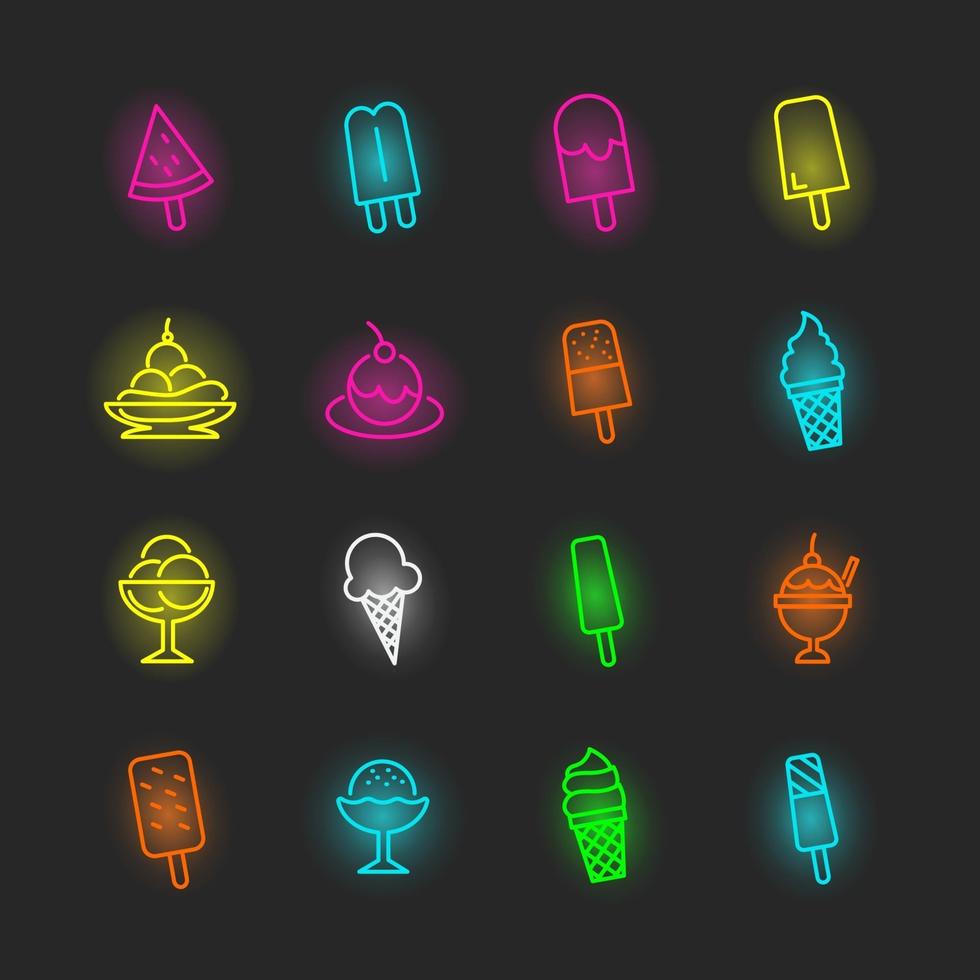 Eis-Neon-Icon-Set vektor