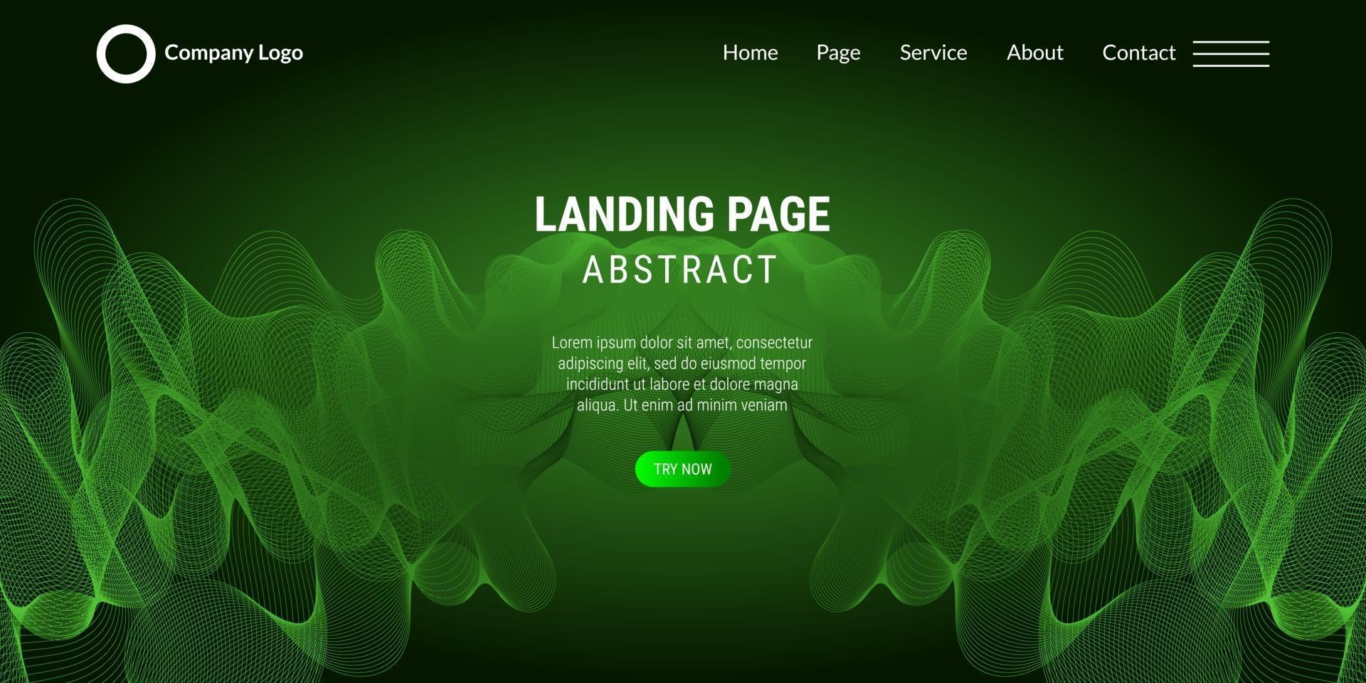 Landingpage der abstrakten Hintergrundwebsite mit grünen Wellenlinien vektor