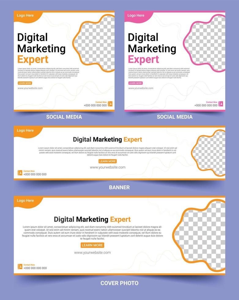 Digital Marketing Sozial Medien Banner Satz, Digital Marketing Startseite Foto, Digital Marketing Banner vektor