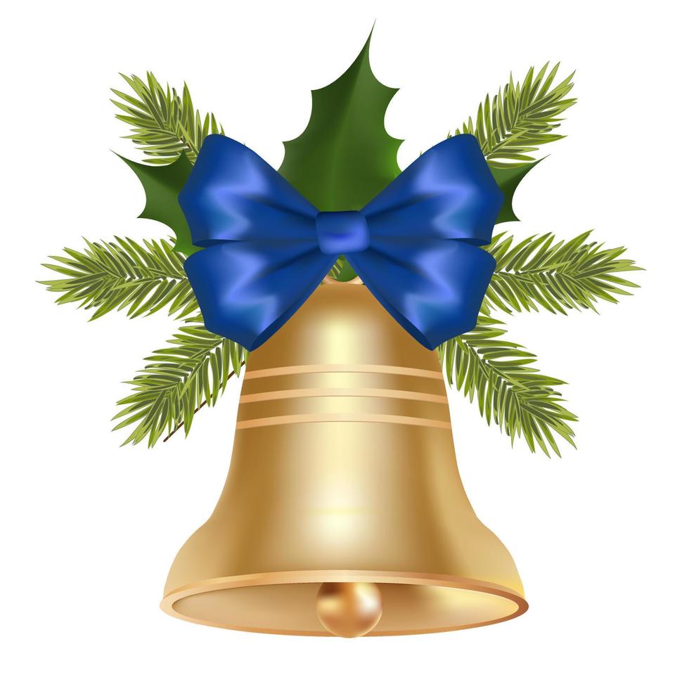 Weihnachten Glocke mit Blau Bogen und Kiefer Baum Ast vektor