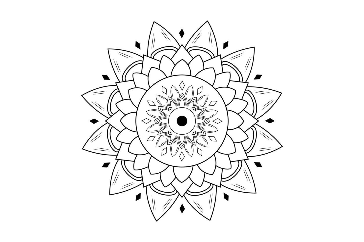 enkel mandala färg sida. prydnad runda mandala. geometrisk cirkel element. kalejdoskop, medaljong, yoga, Indien, arabiska. färg sida för barn och vuxna. lyx mandala bakgrund vektor