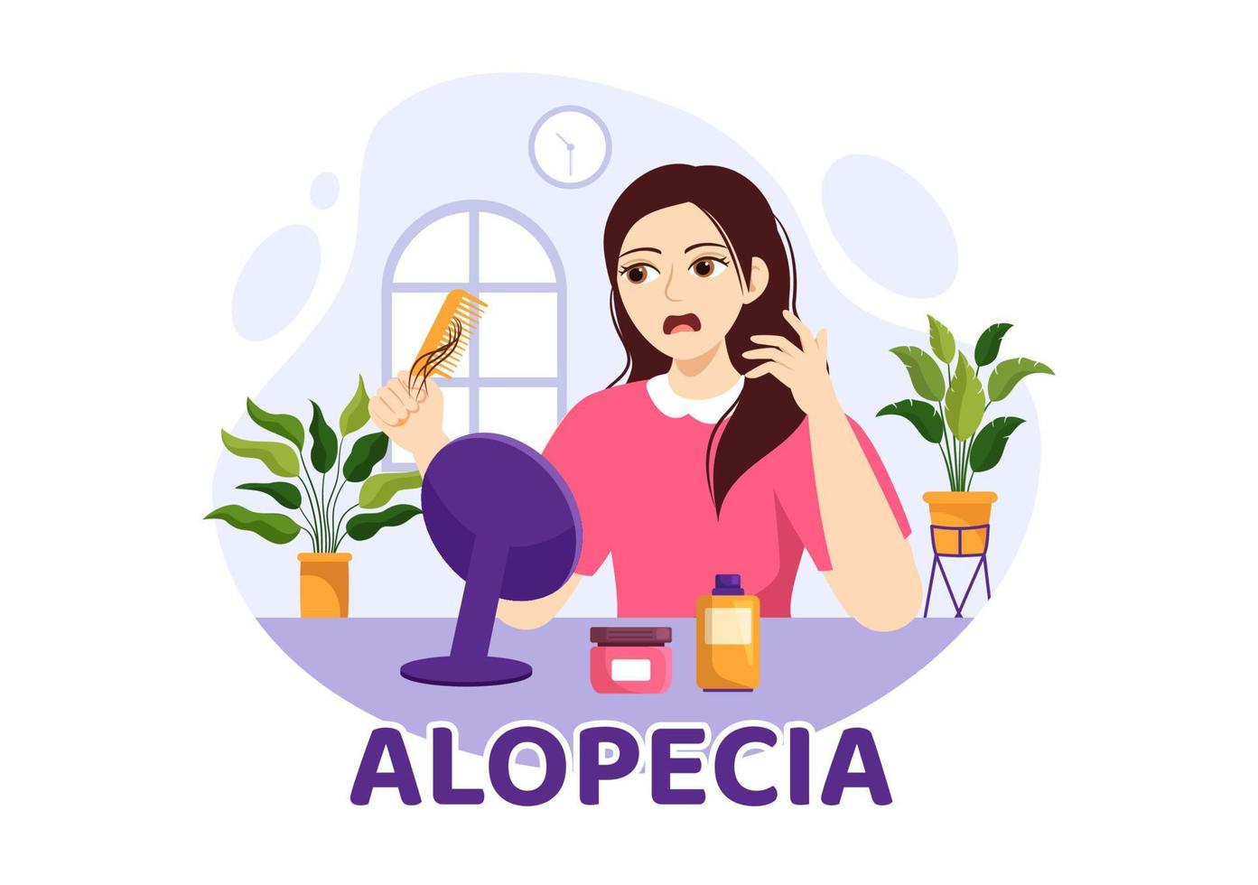 Alopezie Illustration mit Haar Verlust Autoimmun medizinisch Krankheit und Kahlheit im Gesundheitswesen eben Karikatur Hand gezeichnet Banner oder Landung Seite Vorlagen vektor