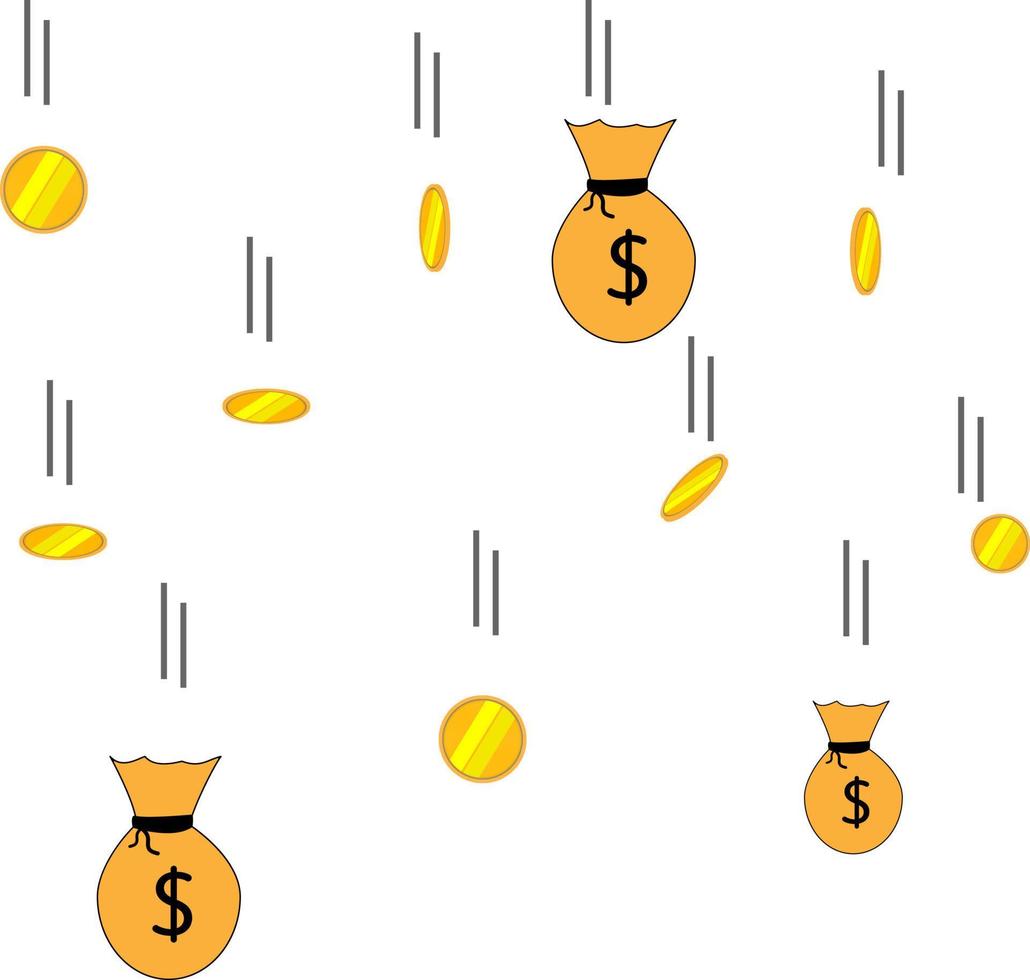 webb mynt pengar faller vektor illustration, platt stil flygande guld mynt isolerat på vit bakgrund