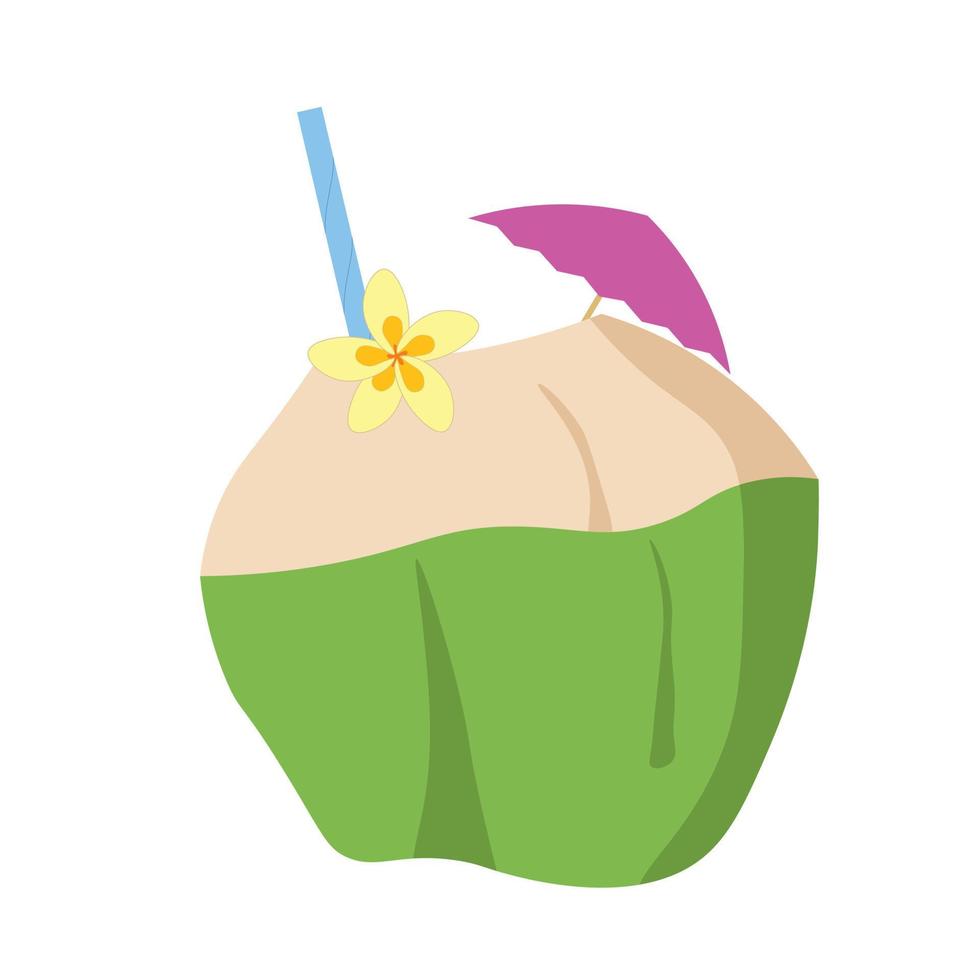 Färg söt kokos platt vektor. Artikel för strand fest. uppsättning av sommar semester. sommar tid. tropisk semester. sommar begrepp. resa ikon. vektor