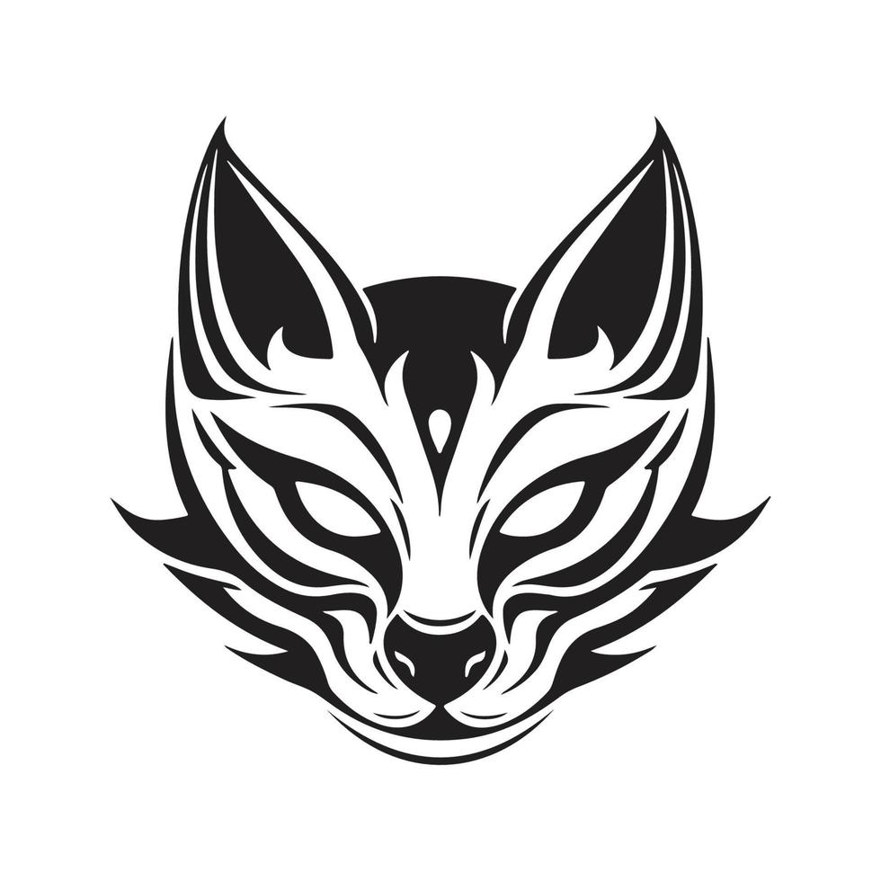 japansk kitsune mask, logotyp begrepp svart och vit Färg, hand dragen illustration vektor