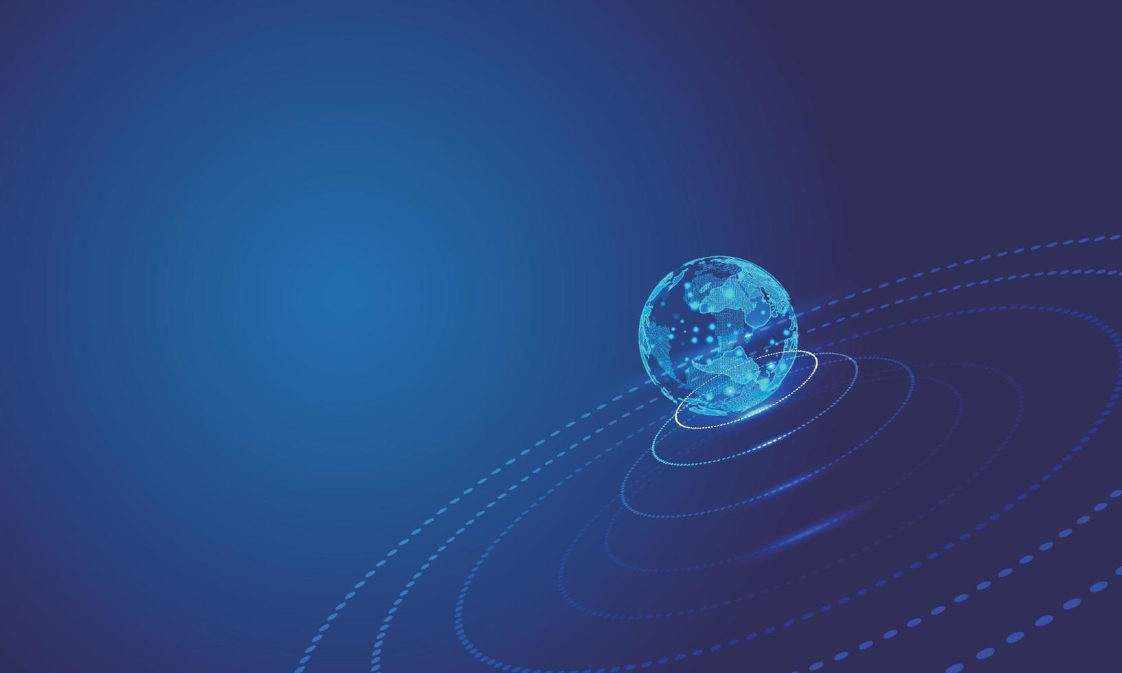 Spule Orbit und Pixel Erde symbolisieren das Konzept von Globalisierung und Internationalisierung von Technologie. vektor