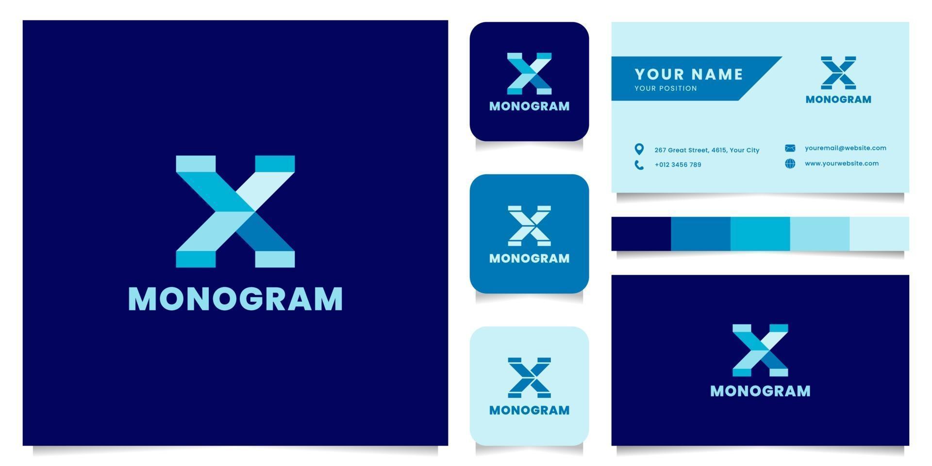 einfaches und minimalistisches blaues Buchstaben-x-Logo mit Visitenkartenschablone vektor