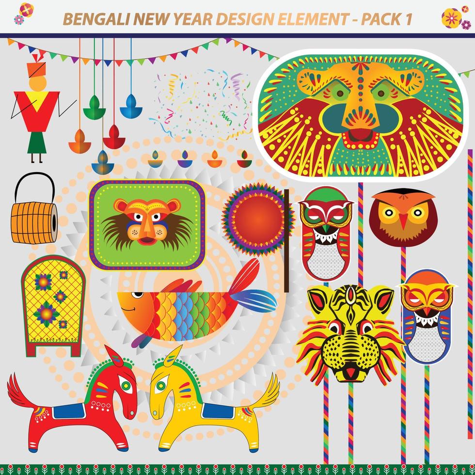 Bengali Neu Jahr Design Element Pack 1 diese Elemente können Sein benutzt zu machen Banner, Poster, oder online Inhalt Schneller. vektor