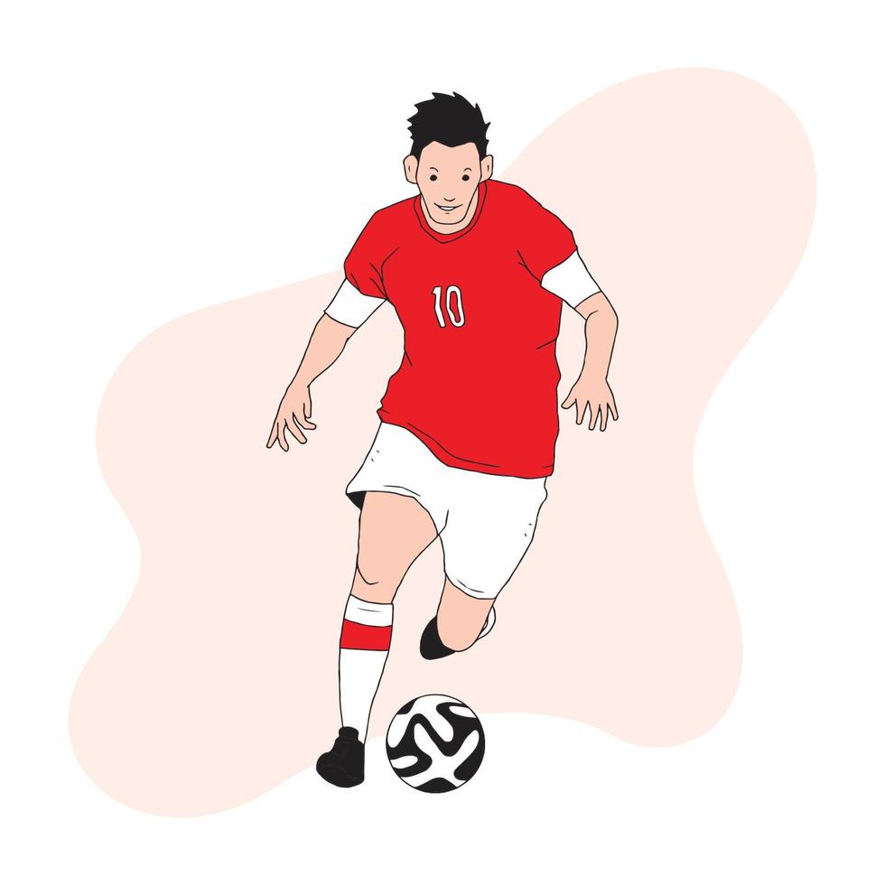 en man spelar fotboll bär en röd jersey vektor