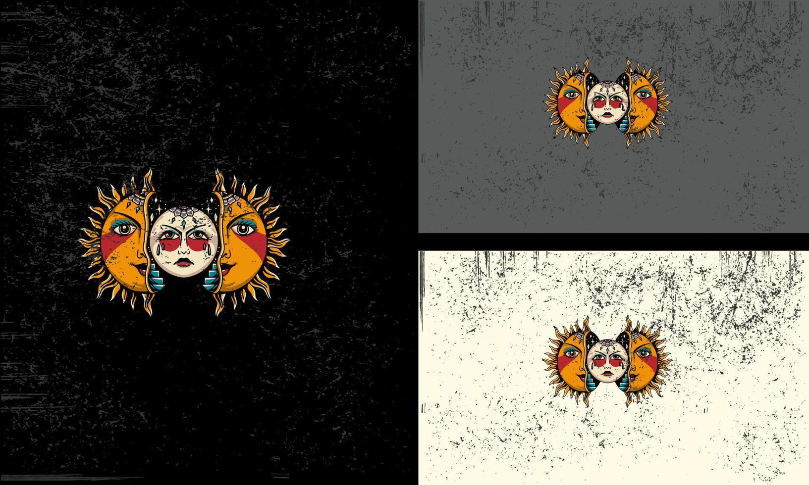 Vektor von Sonne und Mond Gesichter im drei einzigartig Designs