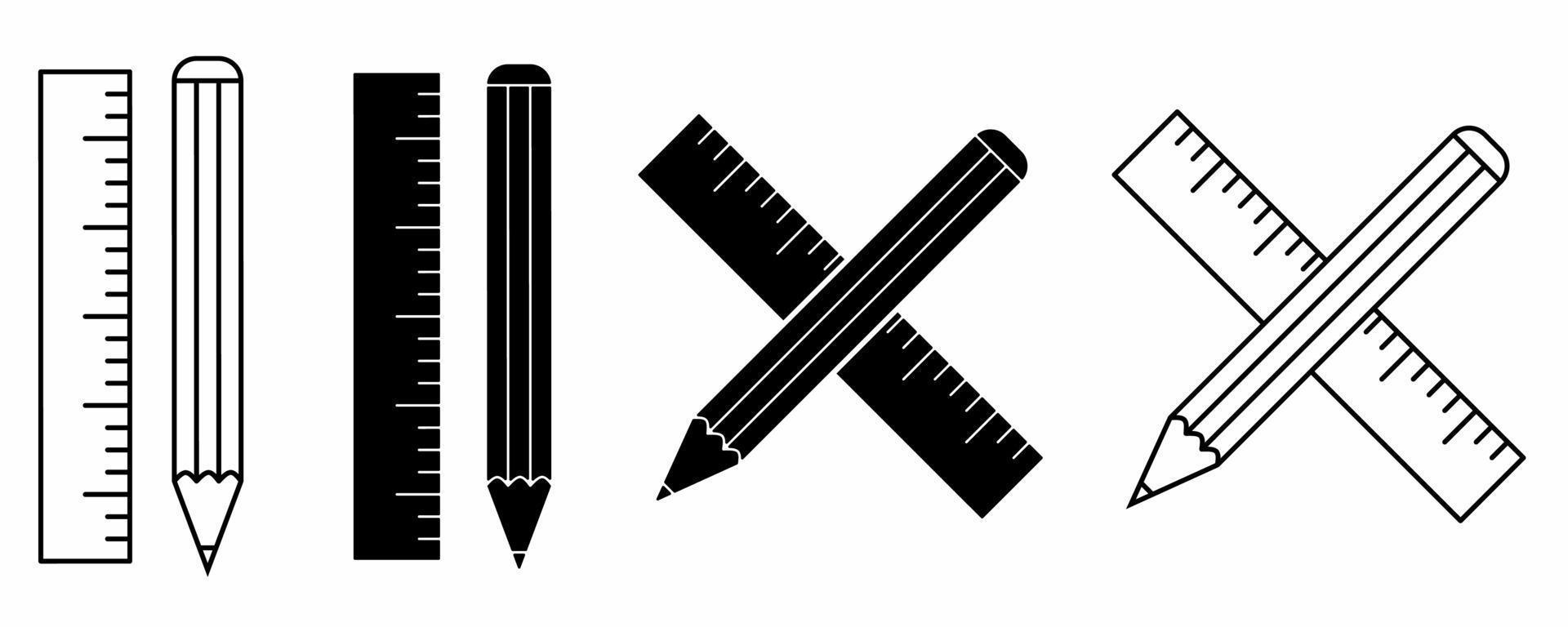 översikt silhuett penna linjal ikon uppsättning isolerat på vit bakgrund vektor