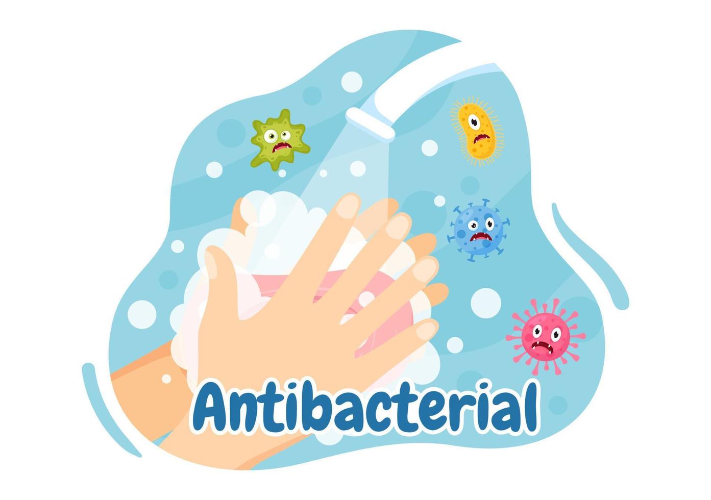 antibakteriell Illustration mit Waschen Hände, Virus Infektion und Mikroben Bakterien Steuerung im Hygiene Gesundheitswesen eben Karikatur Hand gezeichnet Vorlagen vektor