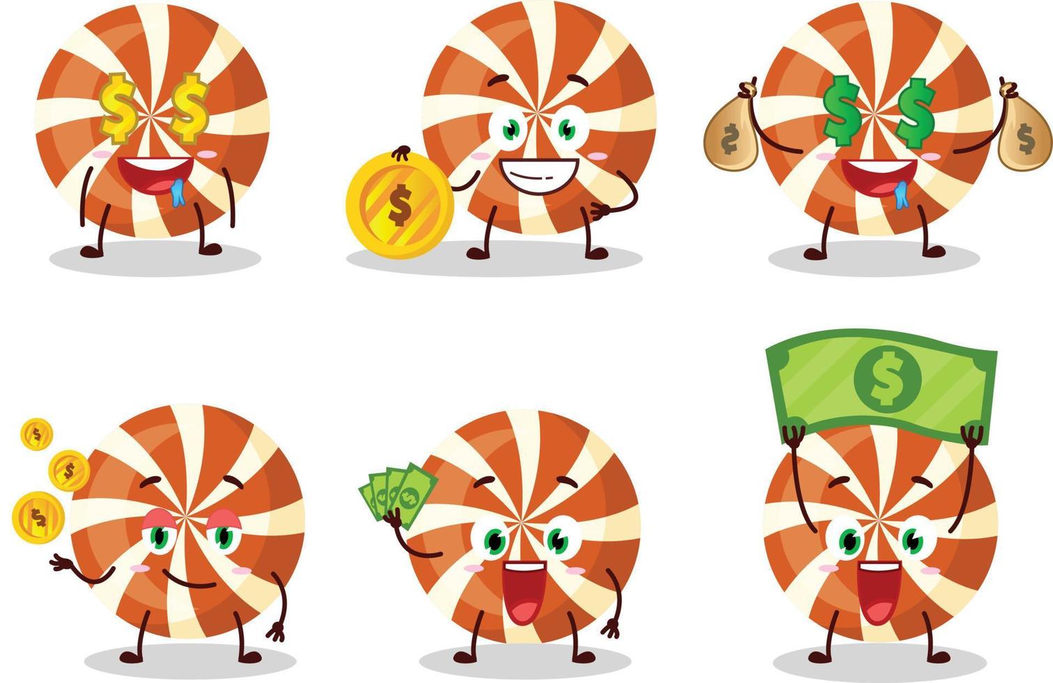 Spiral- Süßigkeiten Karikatur Charakter mit süß Emoticon bringen Geld vektor