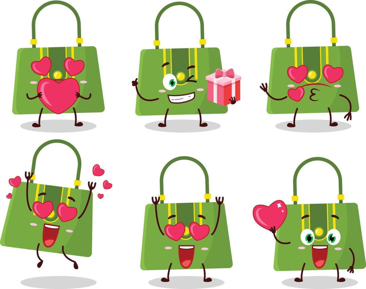 kvinnor väska tecknad serie karaktär med kärlek söt uttryckssymbol vektor
