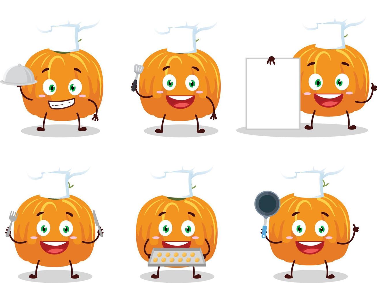 tecknad serie karaktär av pumpa med olika kock uttryckssymboler vektor